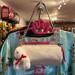 Juicy couture White Embossed Handbag with Teddy Bear Charm& heart charm